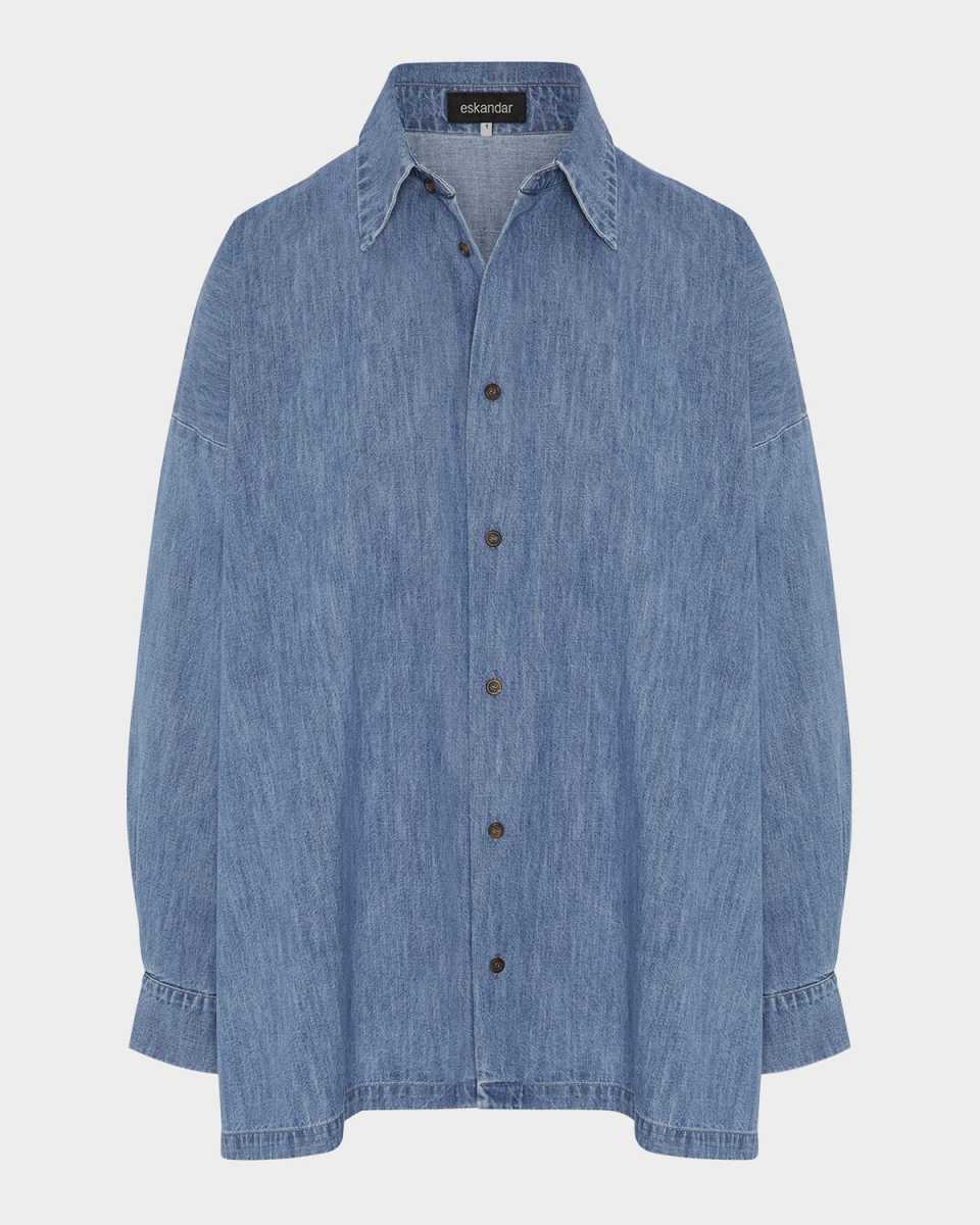 Cotton Poplin Angledtofront Side Seam Shirt With Collar Long